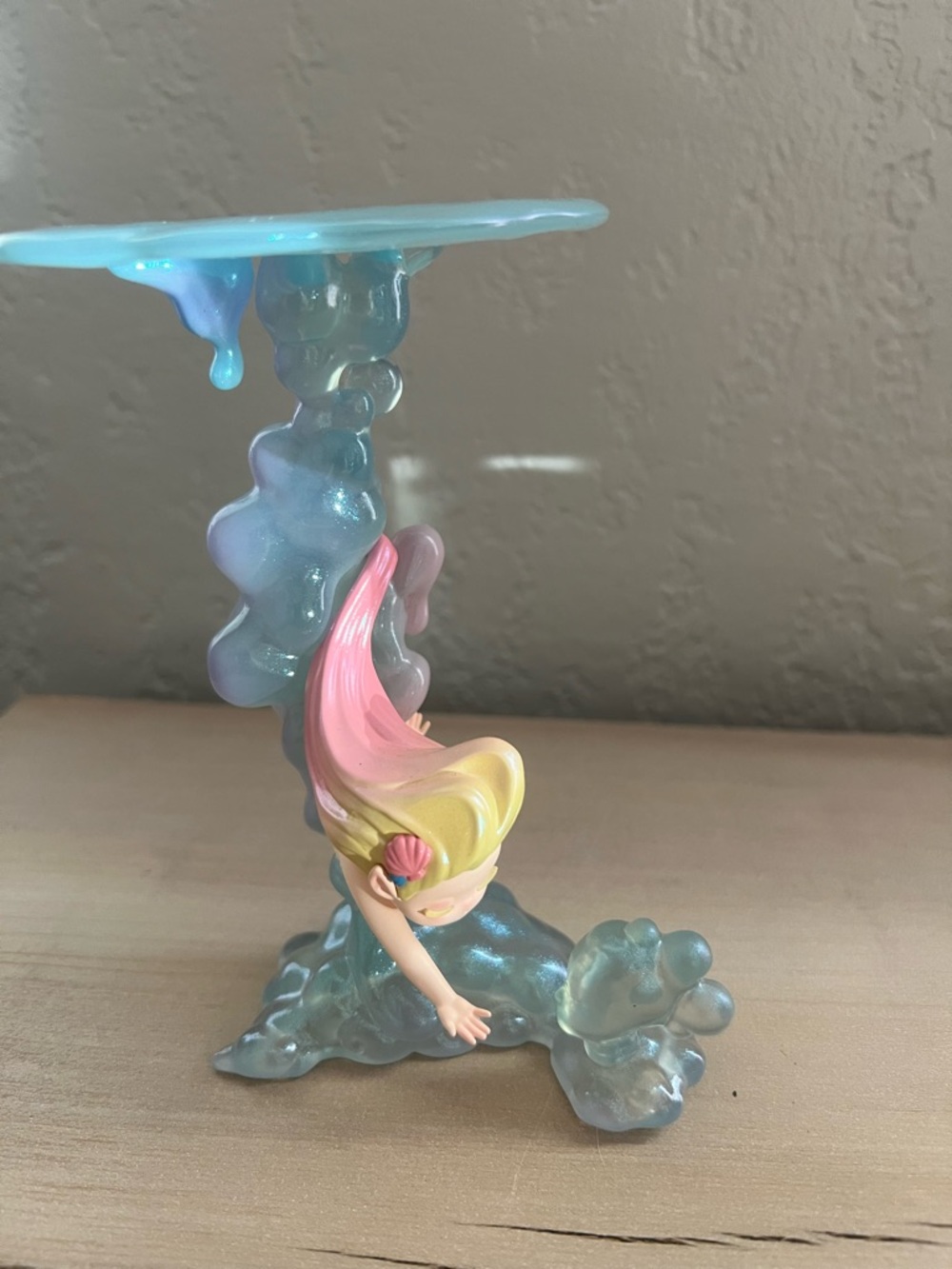Fairy Mermaid Resin Pedestal - Pastel Blue, Pink & Yellow